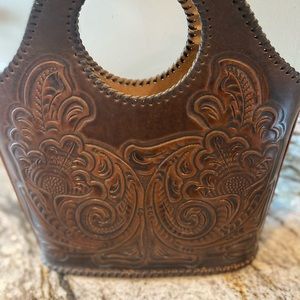 Beautiful handmade, unique, tooled leather small brown purse from Brazil